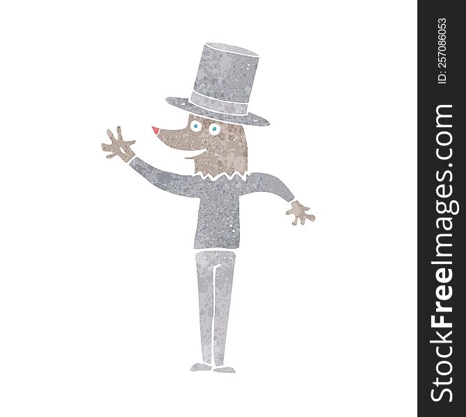 cartoon waving werewolf wearing top hat