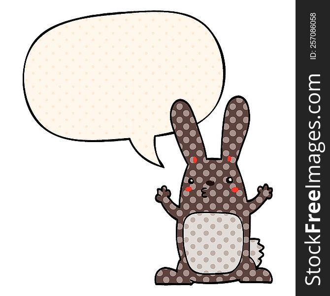 cartoon rabbit with speech bubble in comic book style