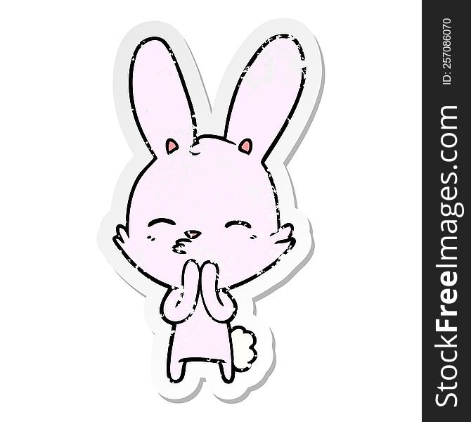 Distressed Sticker Of A Curious Bunny Cartoon