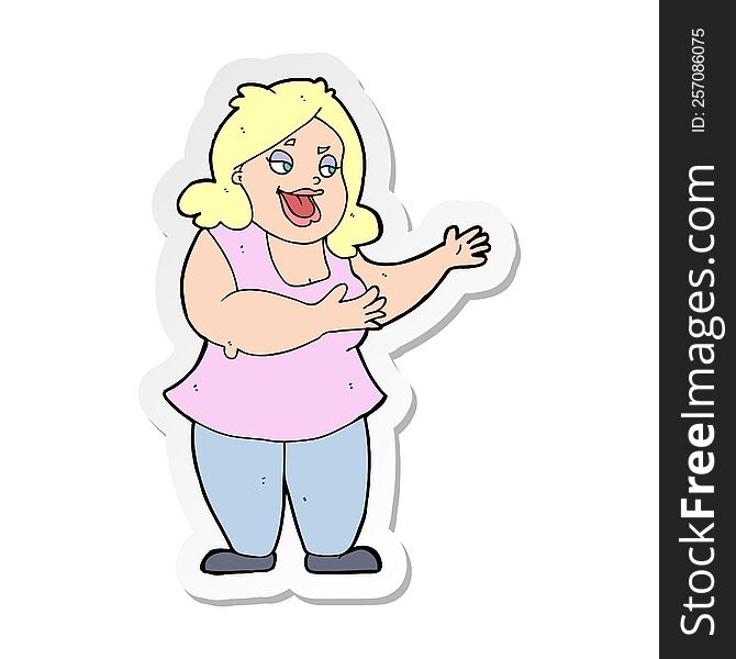 sticker of a cartoon happy fat woman