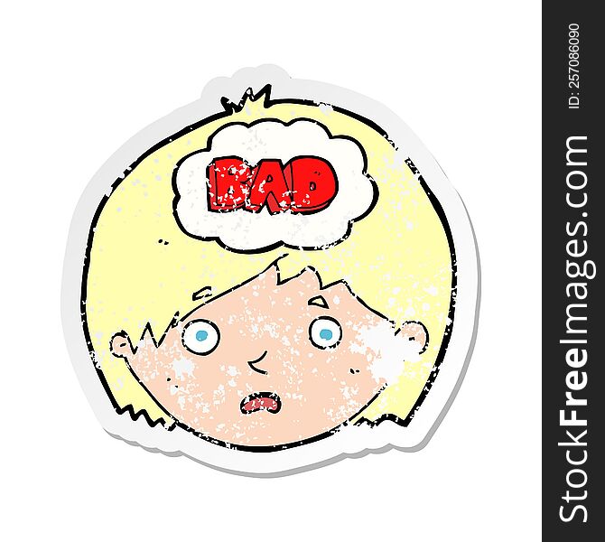 retro distressed sticker of a cartoon boy having bad thoughts