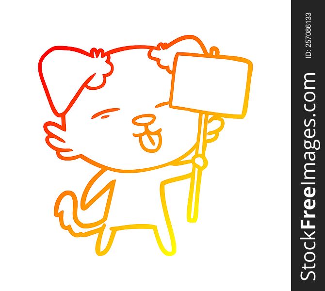 warm gradient line drawing of a cartoon dog holding sign post