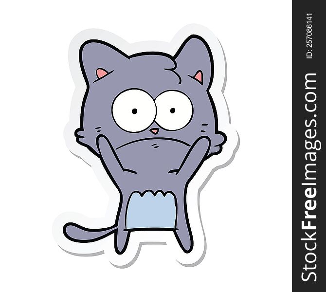 sticker of a cartoon nervous cat