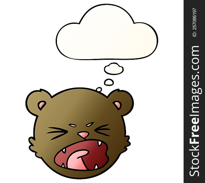 cute cartoon teddy bear face and thought bubble in smooth gradient style