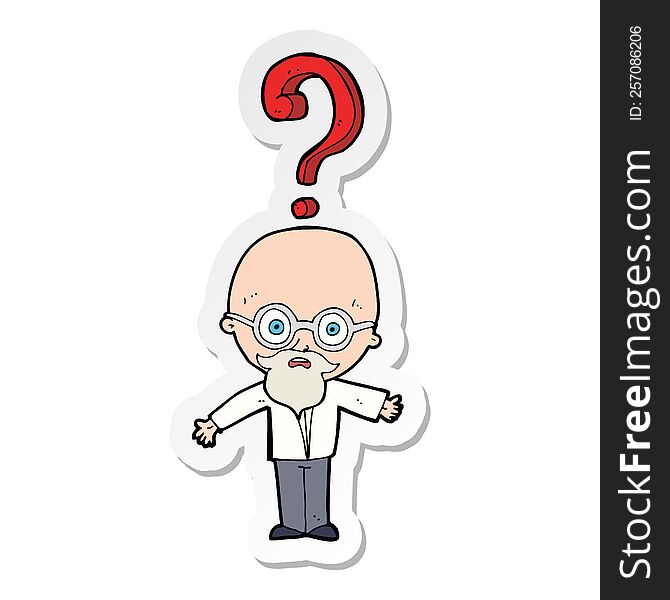 sticker of a cartoon older man with question