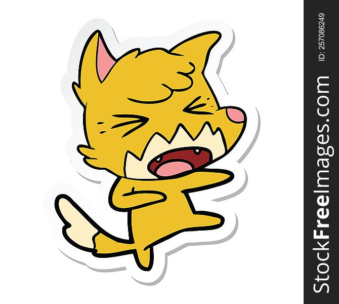 Sticker Of A Angry Cartoon Fox Attacking