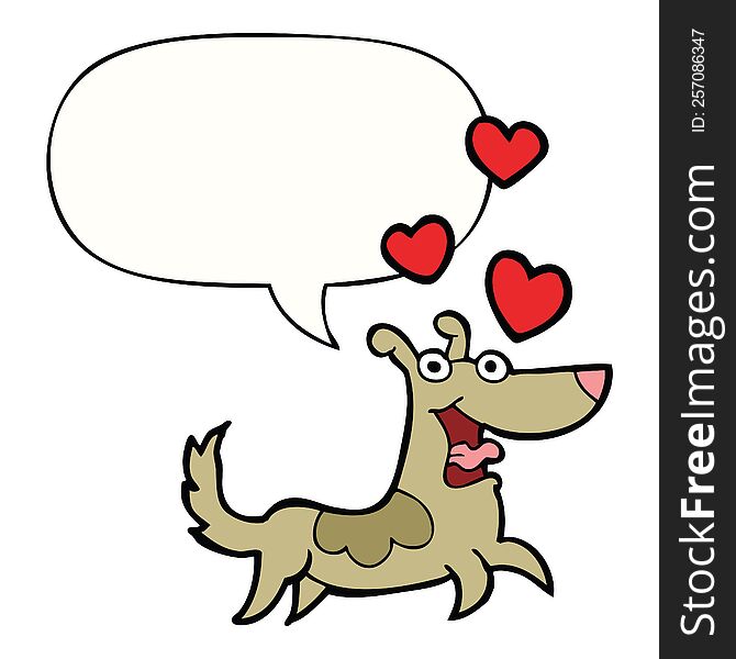 cartoon dog and love hearts and speech bubble