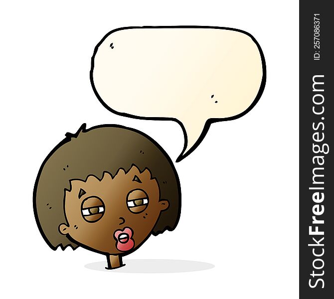 cartoon woman narrowing eyes with speech bubble