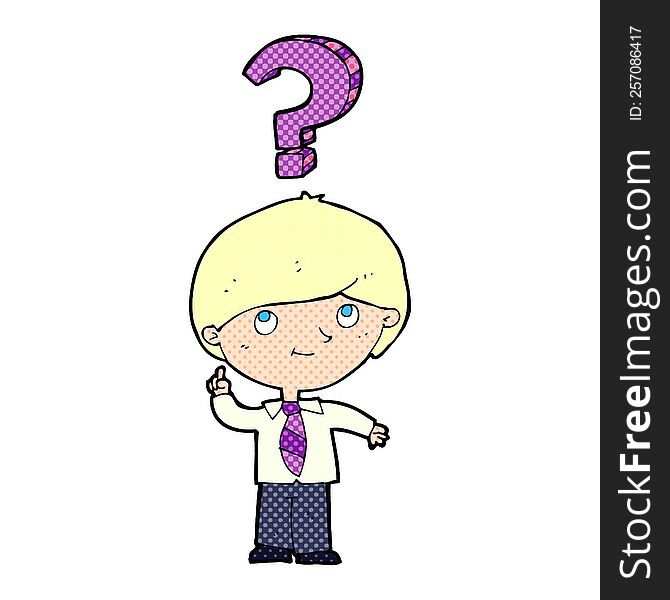 cartoon school boy with question