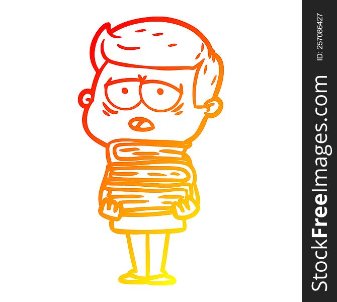 Warm Gradient Line Drawing Cartoon Tired Man