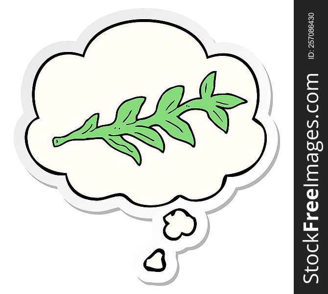 cartoon plant with thought bubble as a printed sticker