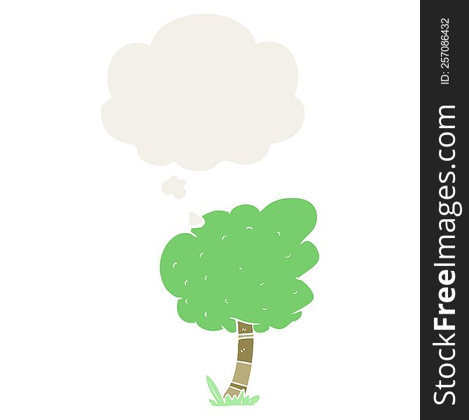 cartoon tree with thought bubble in retro style