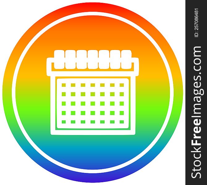 Monthly Calendar Circular In Rainbow Spectrum