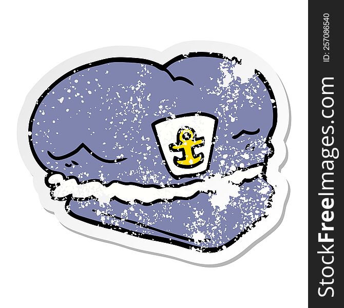 distressed sticker of a cartoon sailor hat