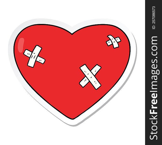 Sticker Of A Cartoon Beaten Up Heart