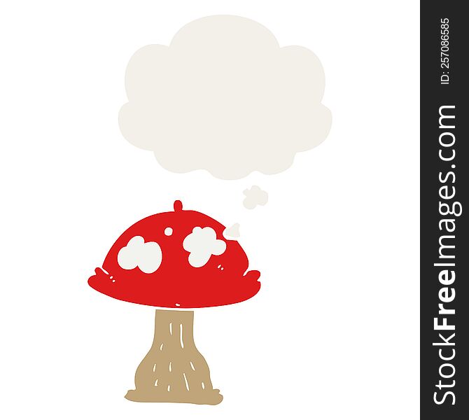 Cartoon Mushroom And Thought Bubble In Retro Style