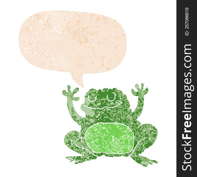 Cartoon Frog And Speech Bubble In Retro Textured Style