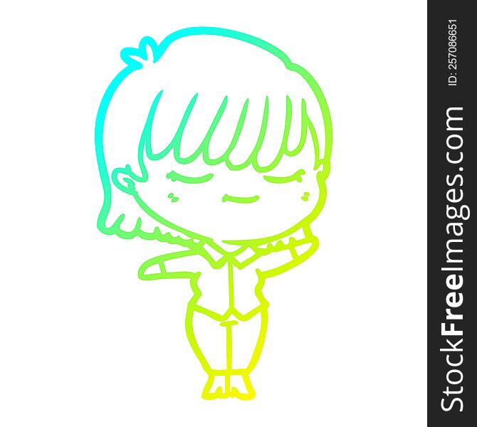 cold gradient line drawing of a cartoon woman