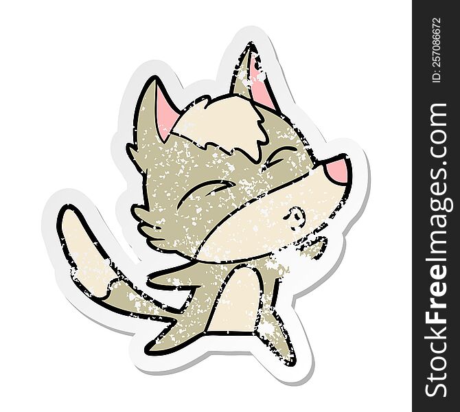 Distressed Sticker Of A Cartoon Wolf Howling