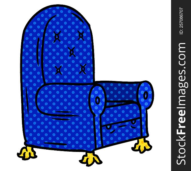 hand drawn cartoon doodle of a blue arm chair