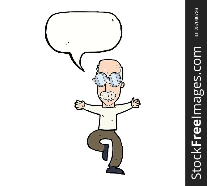 Cartoon Old Man Wearing Big Glasses With Speech Bubble