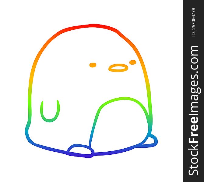 rainbow gradient line drawing of a cute penguin