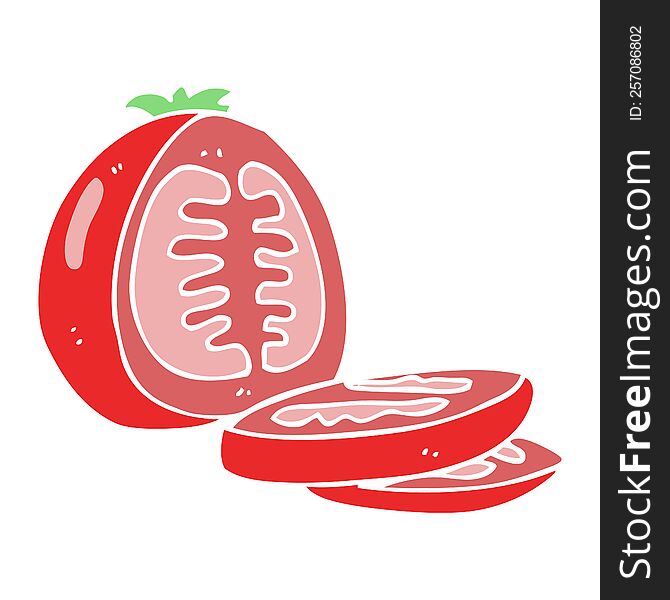 Flat Color Illustration Of A Cartoon Sliced Tomato