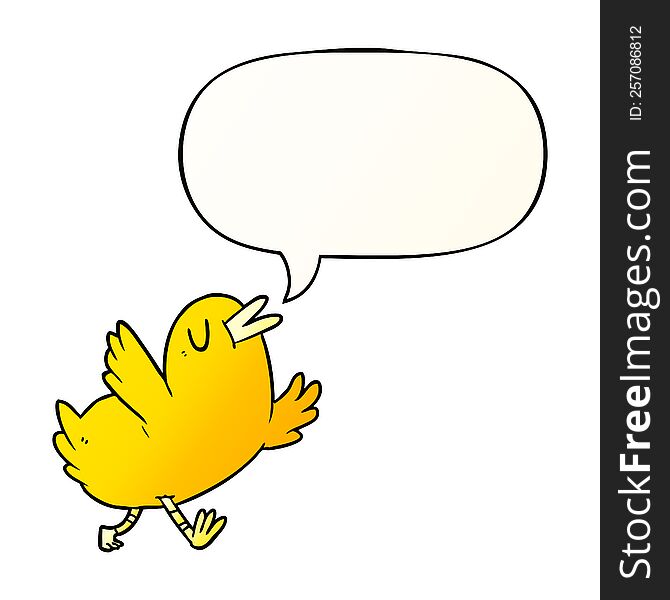 Cartoon Happy Bird And Speech Bubble In Smooth Gradient Style