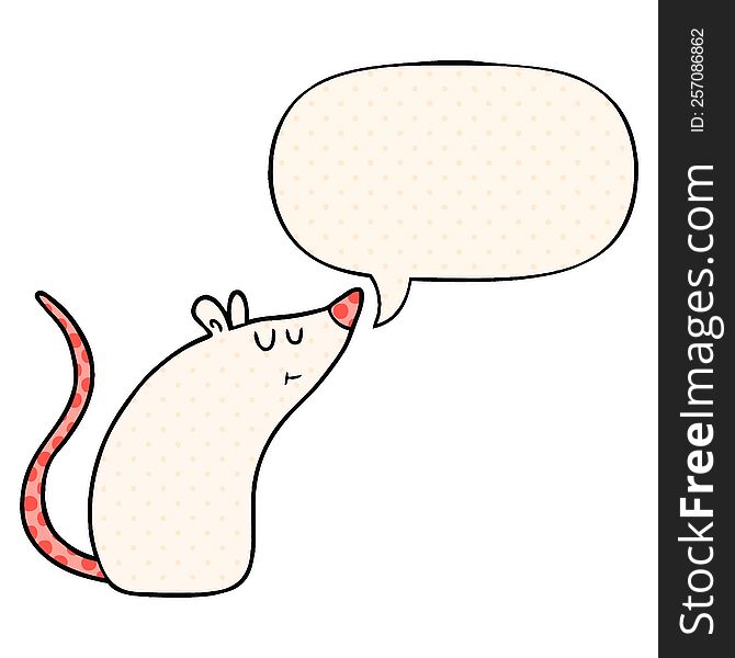 Cartoon White Mouse And Speech Bubble In Comic Book Style