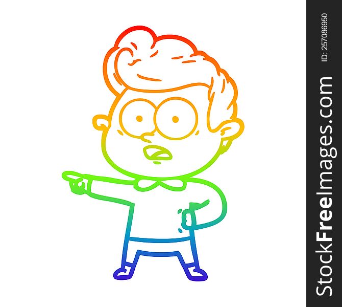 rainbow gradient line drawing of a cartoon staring man