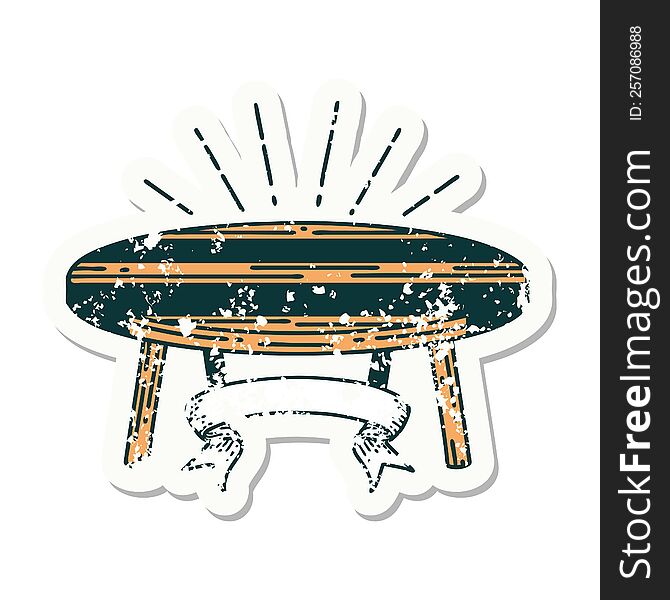 grunge sticker of tattoo style wood table