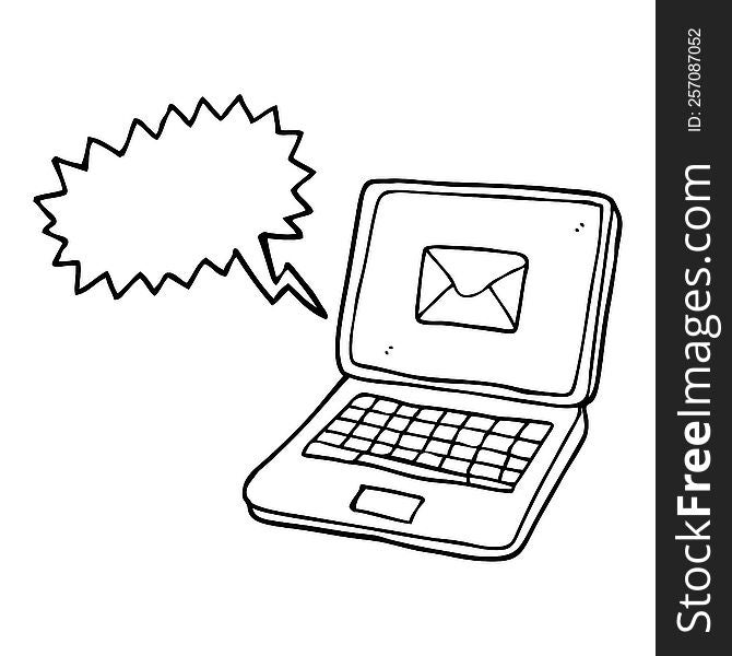 Speech Bubble Cartoon Laptop Computer With Message Symbol On Screen