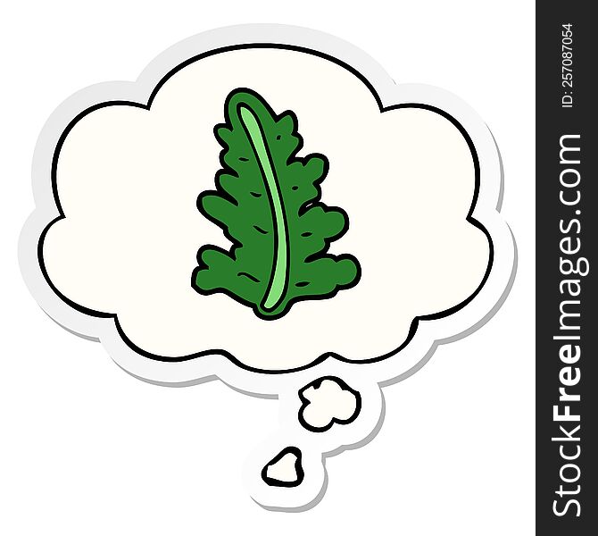 Cartoon Leaf And Thought Bubble As A Printed Sticker