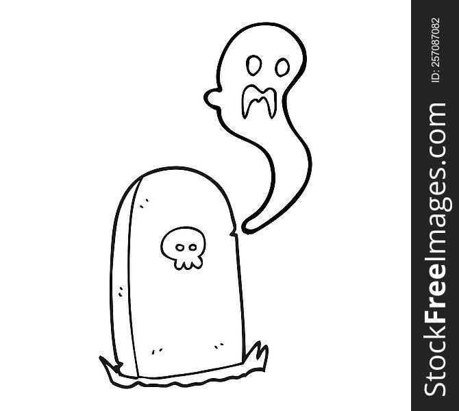 Black And White Cartoon Ghost Rising From Grave