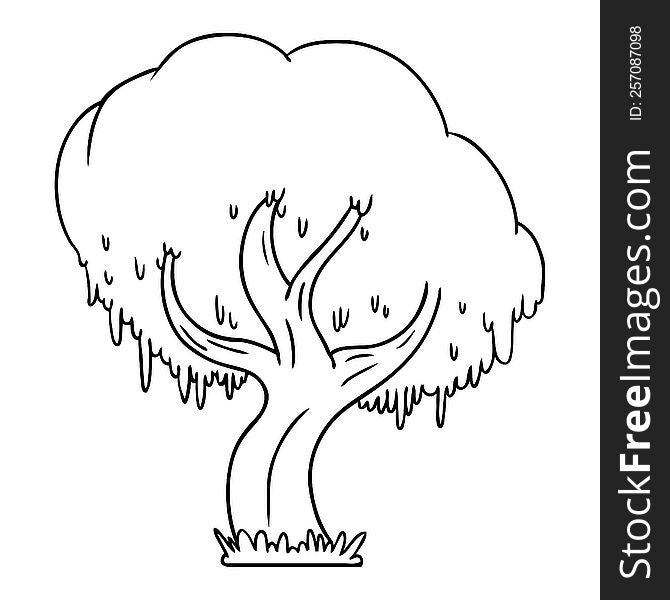 Line Drawing Doodle Of A Green Tree