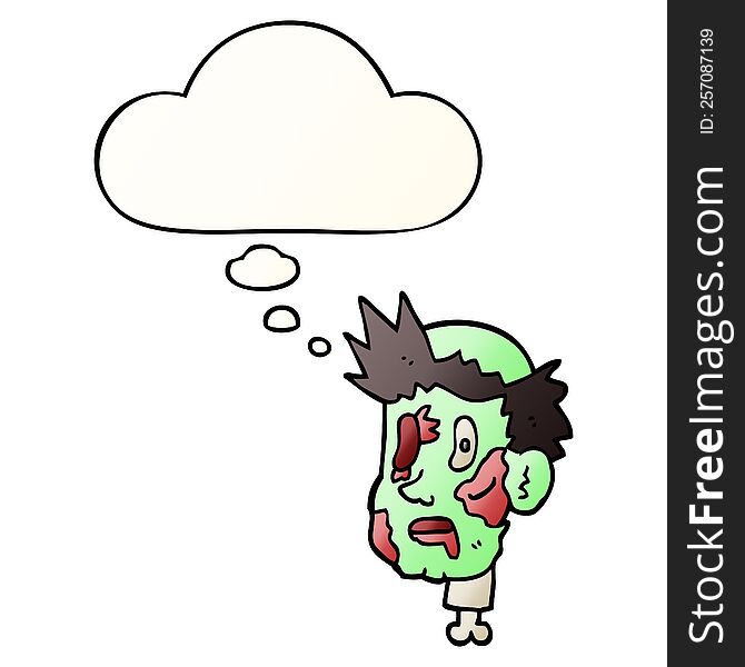 Cartoon Zombie Head And Thought Bubble In Smooth Gradient Style
