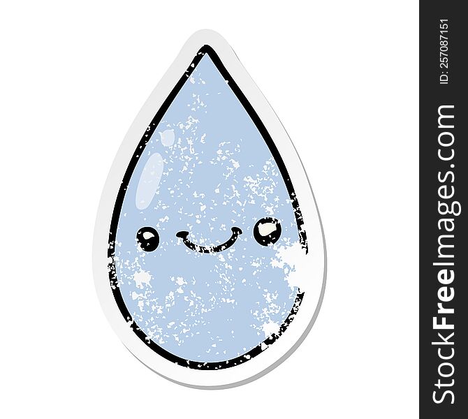 distressed sticker of a cartoon cute raindrop