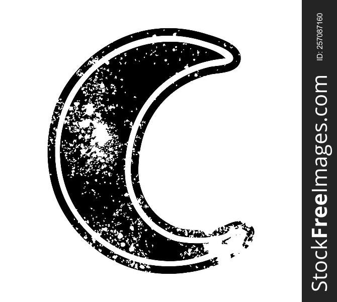 grunge icon drawing of a crescent moon