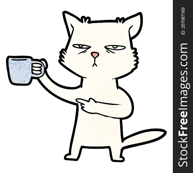cartoon cat needing a refill of coffee. cartoon cat needing a refill of coffee