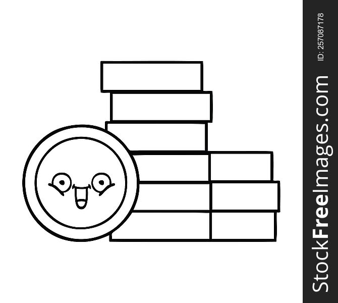 line drawing cartoon of a coins. line drawing cartoon of a coins