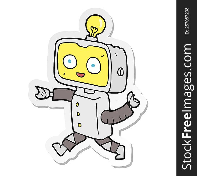 Sticker Of A Cartoon Little Robot