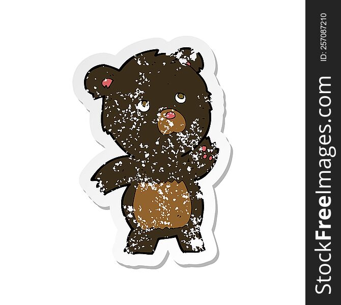 retro distressed sticker of a cartoon curious black bear