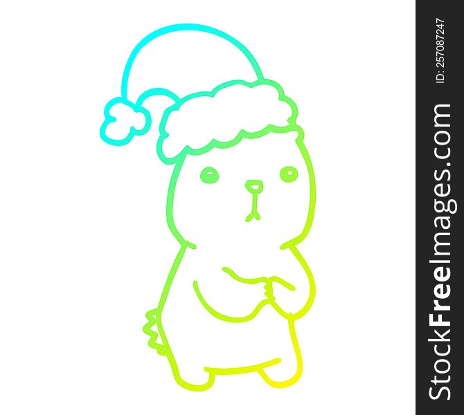 cold gradient line drawing of a cartoon christmas bear worrying