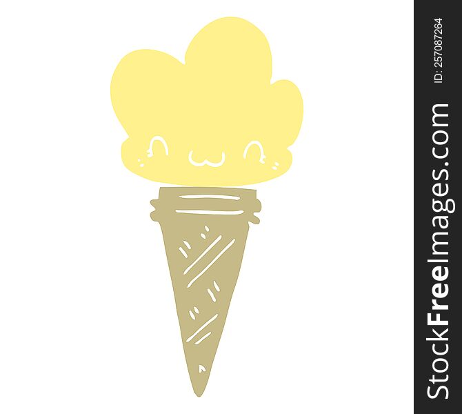 Flat Color Style Cartoon Ice Cream With Face