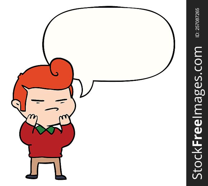 Cartoon Cool Guy And Fashion Hair Cut And Speech Bubble