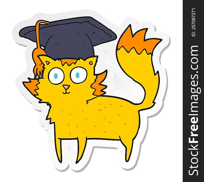sticker of a cartoon cat graduate