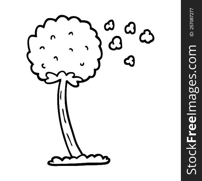 Black And White Cartoon Dandelion Blowing In Wind