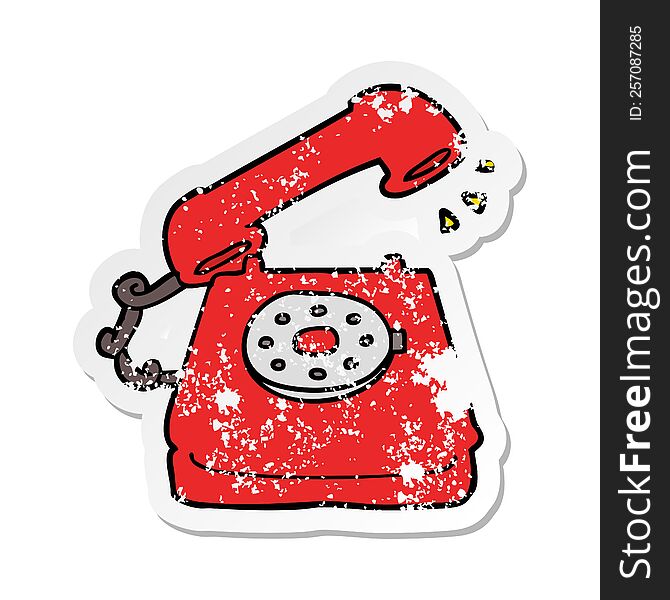 distressed sticker of a cartoon old telephone