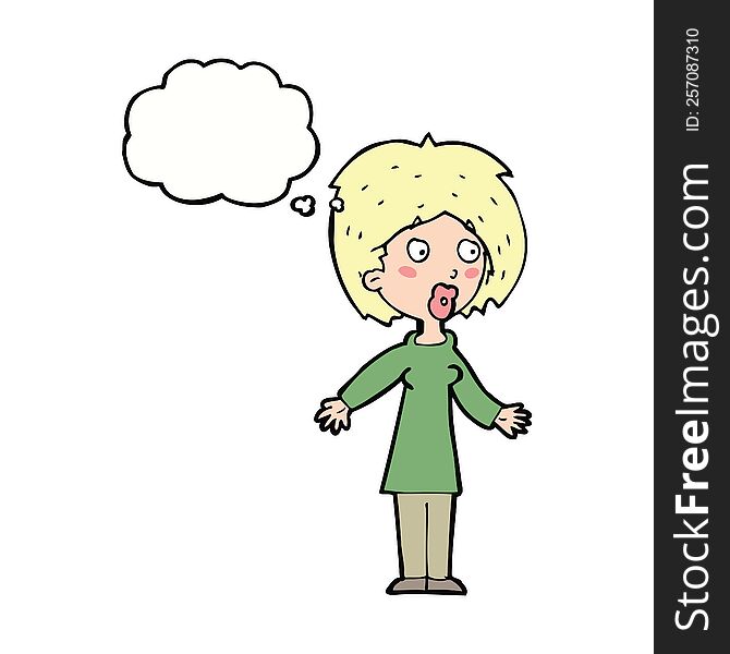 cartoon surprised woman with thought bubble