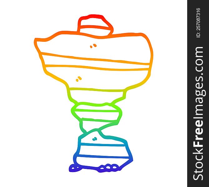 rainbow gradient line drawing of a cartoon of stacked stone